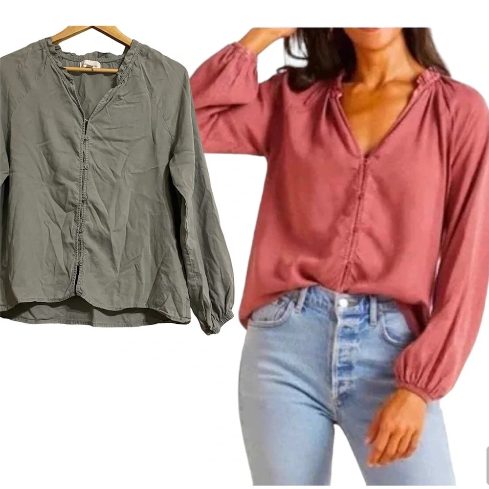 CLOTH AND STONE Green Raglan Ruffle‎ Neck Blouse - Picture 10 of 10